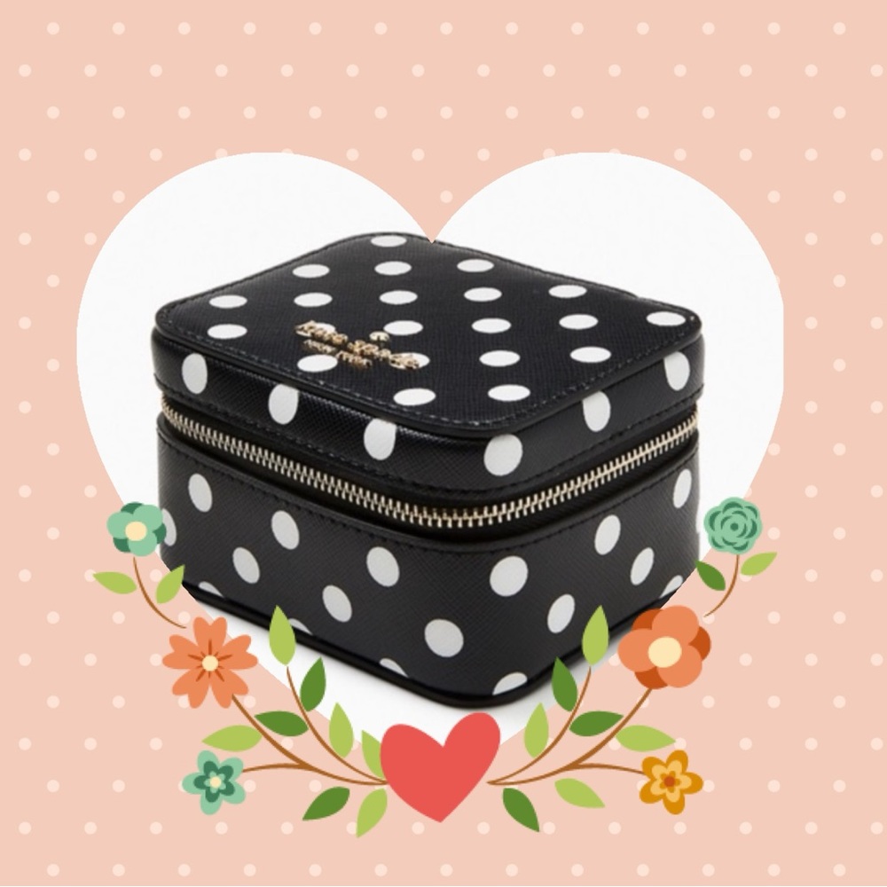 NWT Kate Spade Polka Dot Dots Boxed Portable Travel Jewelry Holder Case Black - Picture 2 of 9